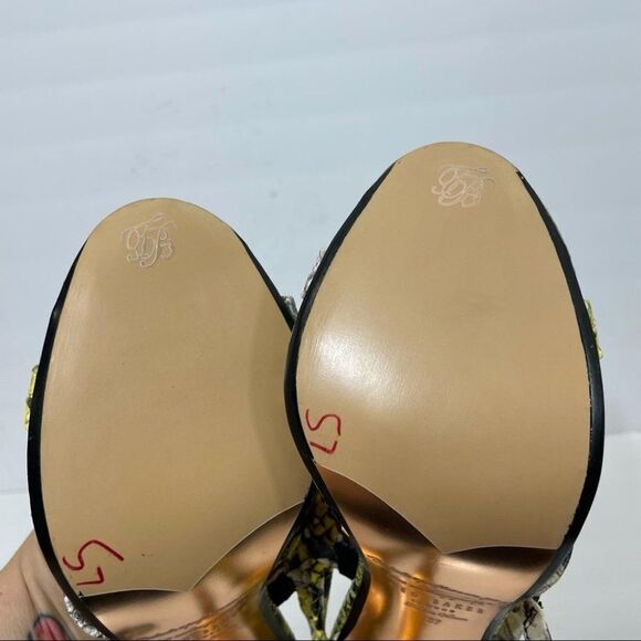 Ted Baker Theanaa Snakeskin Embossed Leather Heeled Sandals Neon Yellow size 37 - Picture 7 of 15